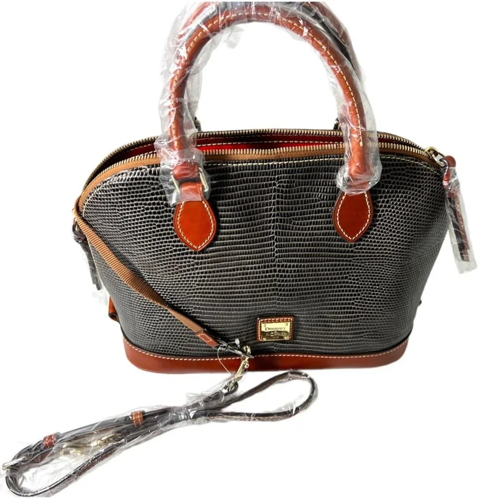 SOLD Dooney & Bourke Womens Grey Leather Lizard Embossed Zip Zip Satchel Handbag - Picture 6 of 14
